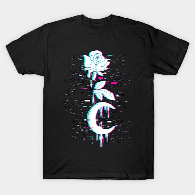 Aesthetic Vaporwave Moon Rose Occult Gothic Gift T-Shirt by Alex21